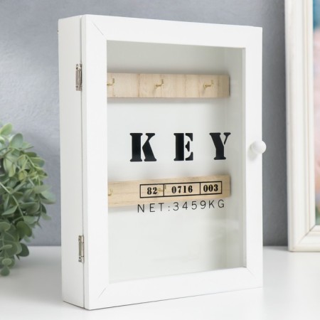 Keywood tree 6 hooks with glass white 18x5x24 cm-1