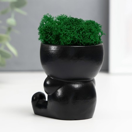 Concrete Kashpo "Mr. Evil" with moss 7*6cm black (moss green stabilized)-3