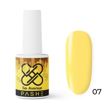 Pashe 5th Avenue gel polish, No. 07 City Lights, Yellow, 9 ml