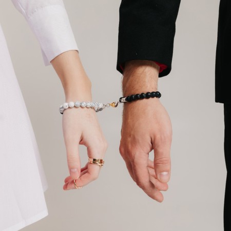 Bracelets "Demetrons" on a magnet, heart, black and white color in silver-3