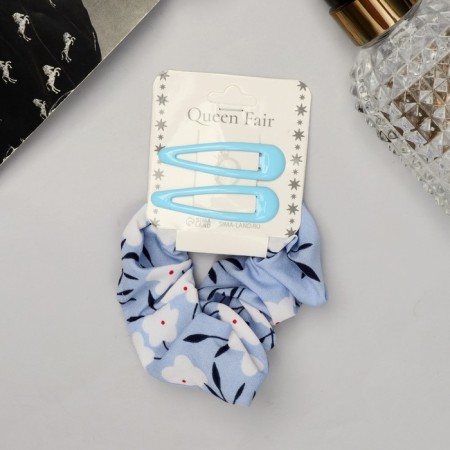 Hair set "Emilia" (elastic band, 2 invisibility 4.5 cm) flowers, blue