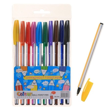 Set of ball pens, 10 colors, "stripes", case in the rod