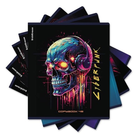 Notebook of 48 sheets in a cage, Erichkrause "Cyberpunk", metallized lamination, white 100%, mix-1