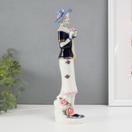 Souvenir Ceramics "Madmoiselle in a hat with a rose in the hands" Cobalt 28x7.5x8.5 cm-1