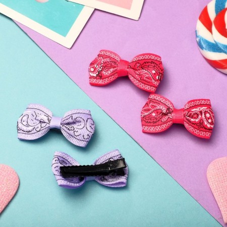 Hair clip "Bow" pattern, 4.5 cm, lilac and pink-1