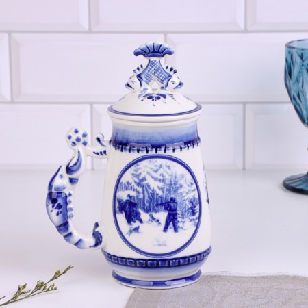 Beer mug "Genre. Hunting", Gzhel-12