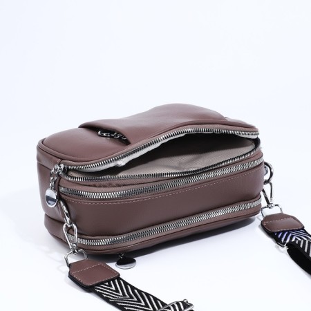 Cross-Bodi bag on zippers, external pocket, brown color-7
