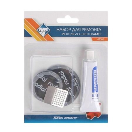 A set of patch for repairing cameras Nova Bright, 1 pc - 58 mm, 2 pcs - 42 mm, glue, rashpil