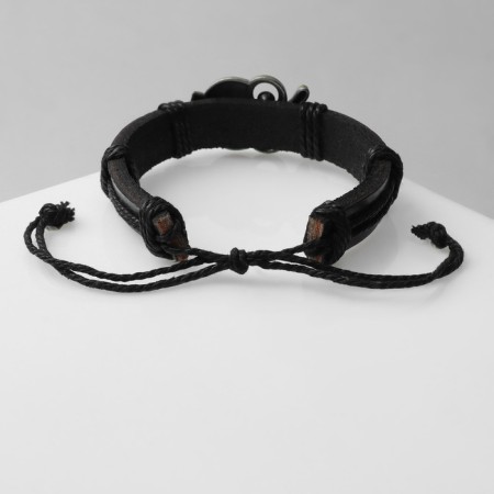 Bracelet Leather "Style" owl, black color with black silver, d = 6 cm-2