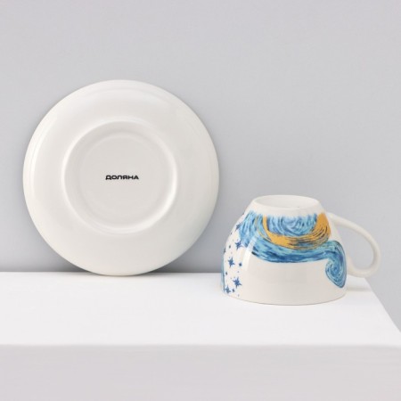 Service Porcelain Tea Dolyana "Star Night", 12 objects: 6 cups 250 ml, 6 saucer d = 15 cm-5