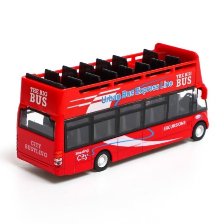 Metal bus "sightseeing", inertial, light and sound effects, red color-2
