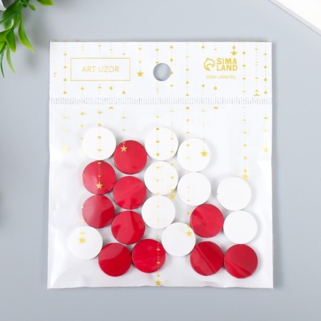 Beads for creativity wood "flat circle" set of 20 pcs white, raspberry 0.4x1.5x1.5 cm-4