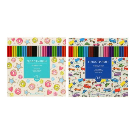 Plasticine soft (wax) 12 colors 250 g, Happycolor, 4 types of mix-1
