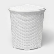 Corner underwear basket with a rattan lid, 60 l, 40 × 40 × 58 cm, white color