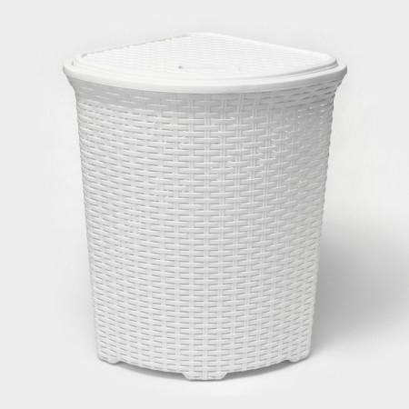 Corner underwear basket with a rattan lid, 60 l, 40 × 40 × 58 cm, white color
