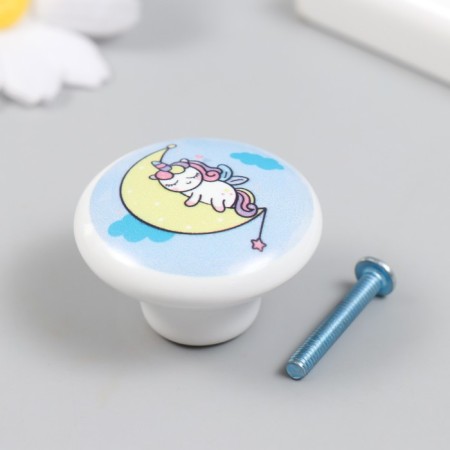 Handle for the casket ceramics, metal "Unicorns sleeps for a month" 3.8x3.8 cm