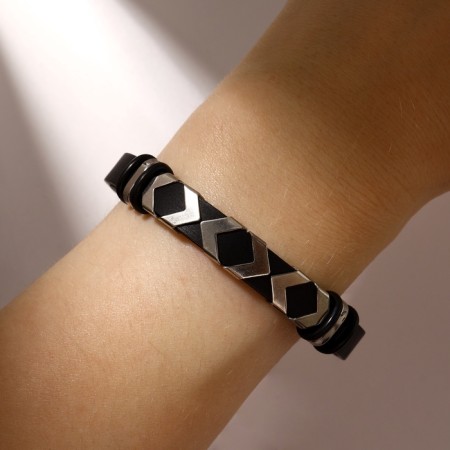 Bracelet unisex "power" geometry, black color with silver, 22 cm-3
