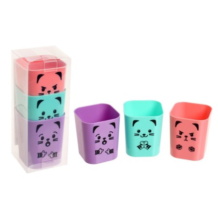 Star-STAKAN for the Chancellery, 3 pieces, 3 colors, Devente, Kitty, plastic, square