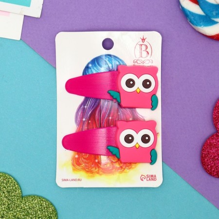 Invisibility for hair "Loli" (set 2 pcs) owl, 5.5 cm, pink-2