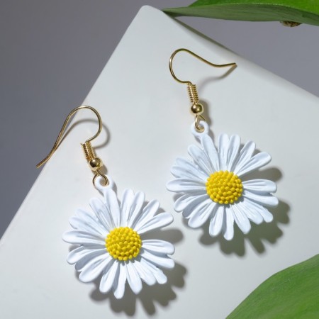 Earrings Metal "brightness" chamomile, yellow-white color-1