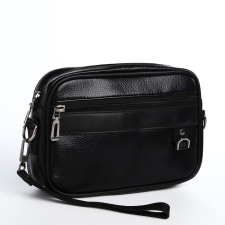Male bag over the shoulder, artificial leather, black color