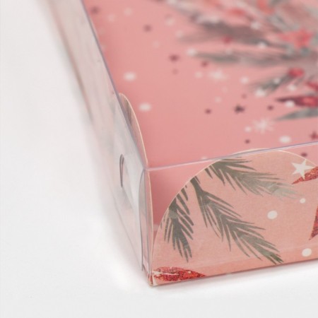 Box for confectionery with PVC lid "Winter flowers", 21 x 21 x 3 cm, new year-5