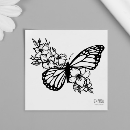 Tattoo on the body black "butterfly with flowers" 6x6 cm-3
