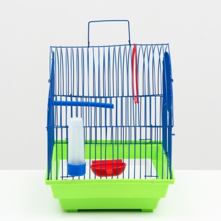 Bird cage is a small, semicircular roof (drinker, feeder, pole, swing) 35x28x37cm mix-2