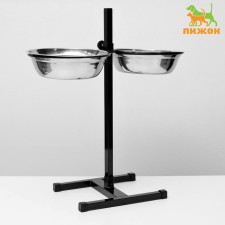 Stand with bowls, 2 x 2.5 l, height 60 cm, collapsible, black