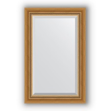 Mirror with fatset in a baguette frame - aged gold with weaving 70 mm, 53 x 83 cm, evoForm