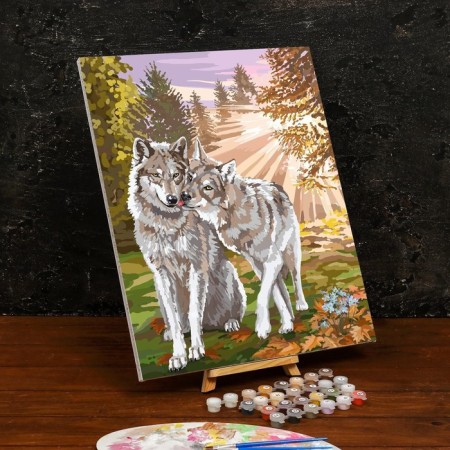 Picture on numbers on a canvas with a subframe "Wolves", 40 x 50 cm-1
