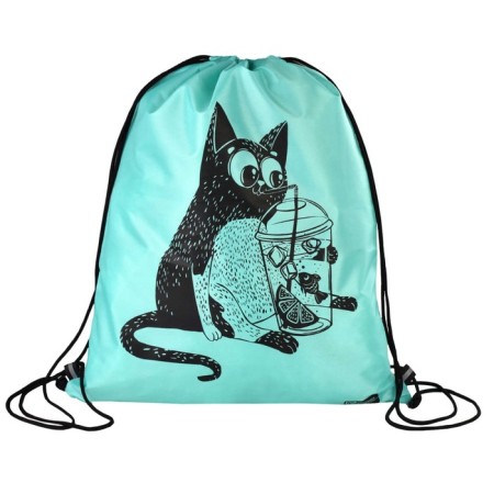 Back for shoes 420 x 340 mm, silk -screen printing, Phoenix "Cat with lemonade" turquoise 62501