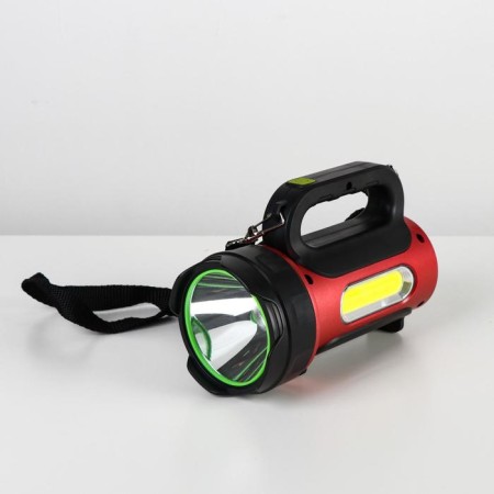 Manual battery flashlight, 10 W+5W, 1200 mAh, solar battery, 7 modes, red