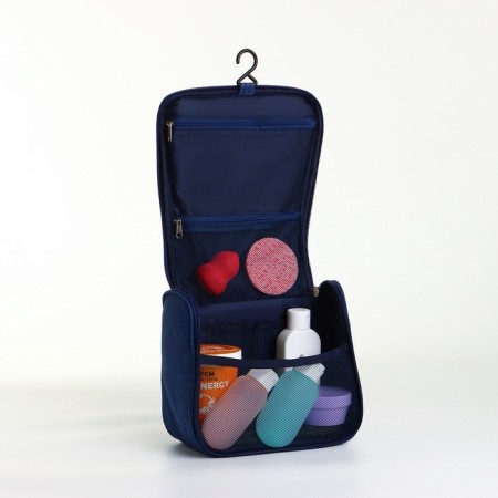 Cosmeticis-mester with a lightning, with hook, external pocket, blue color-4