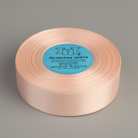 Satin tape, 25 mm × 33 ± 2 m, light pink color No. 002-1