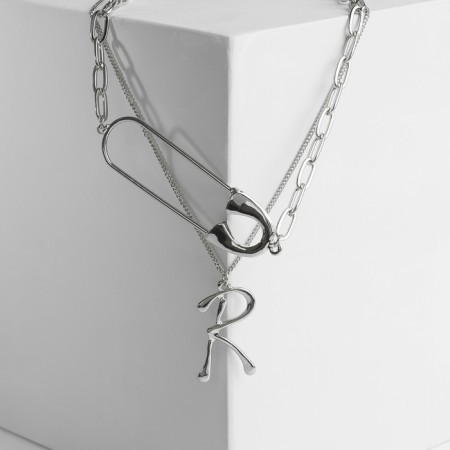 Piece "Chain" letter R, color silver, 56 cm-1
