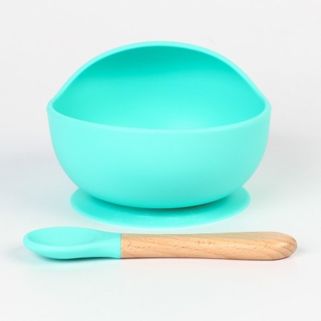Baby plate on a suction cup, spoon, crush me, turquoise-5