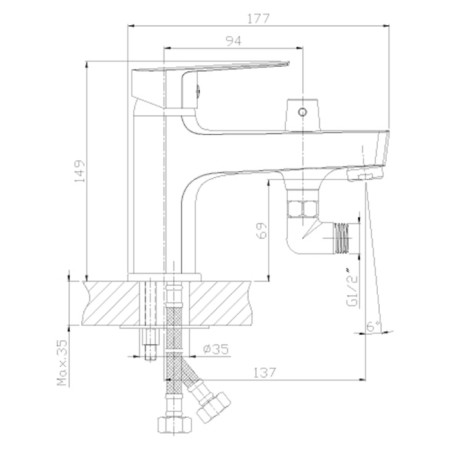 Rossinka S35-38 bath mixer, with short pouring, chrome-1