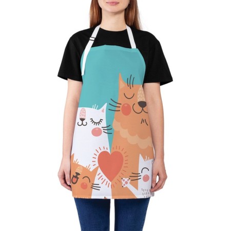 Apron of a kitchen with a photo print "Fun cat family", adjustable, size OS