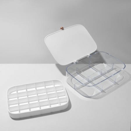 Steam for jewelry "Casket" 2 tiers, 30 cells, 18 × 14 × 5 cm, plastic, white color-3