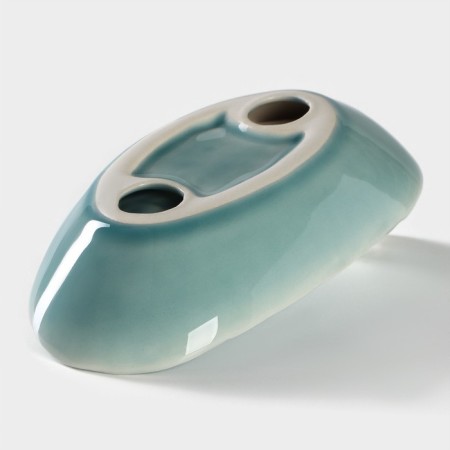 Ceramic serving "Bird on a leaf", 15.5 × 8.5 cm, blue color-3