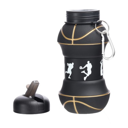Water bottle, 550 ml, "basketball", folding, black, 18 x 8.7 cm-3