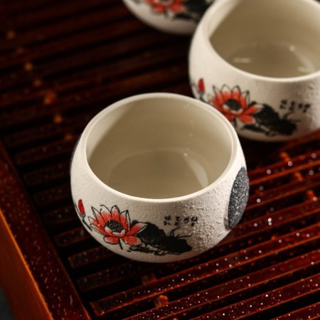 A set for the tea ceremony ceramic "delicate flower", 7 items: a kettle 180 ml, 6 cups 70 ml, white color-3