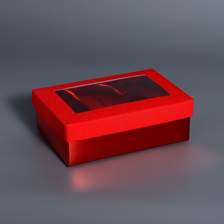 Box for 6 sweets red glitter, 12 x 8.5 x 4 cm. Confectionery packaging-1
