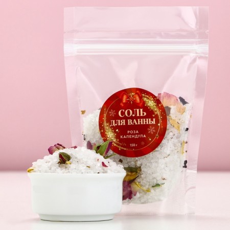 Bath salt with rose and calendula petals, 150 g, rose and calendula, pure happiness-1