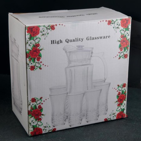 Set for drinks made of glass "Wave", 7 items: a jug of 1.9 liters, 6 glasses 200 ml-1