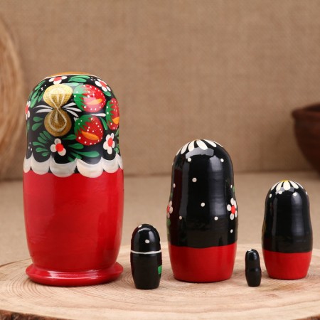 Nesting doll "Anastasia", a red dress with apron, 5 doll, 16 cm-3