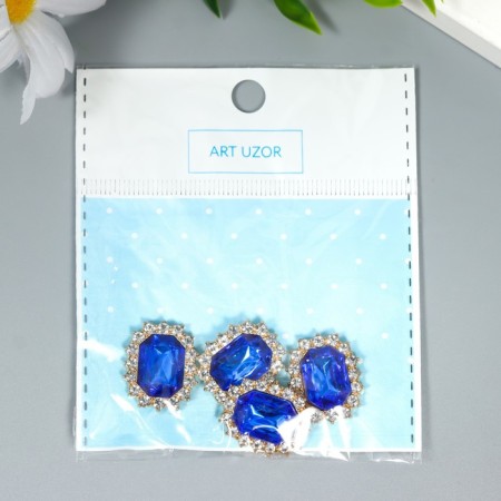 Decor for creativity Metal "Environmental medallion" bright blue crystal rhinestones 2x1.5 cm-3