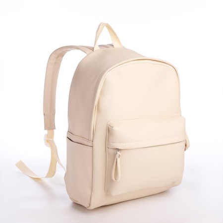 Youth backpack of artificial leather with lightning, 4 pockets, beige color