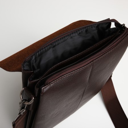Men's bag over the shoulder, Textura, external pocket, brown color-6